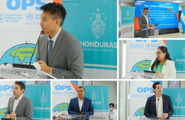 Autoridades inaugurando el evento para construir una guia de dengue para alcaldes