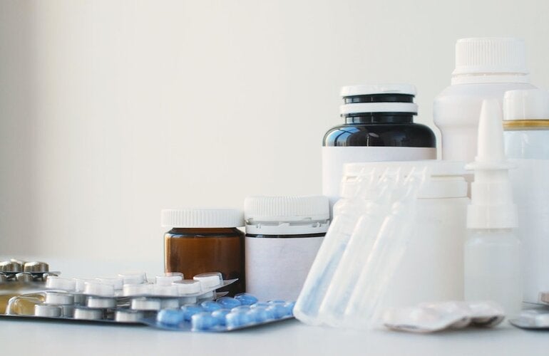 Jars of medicines and pills