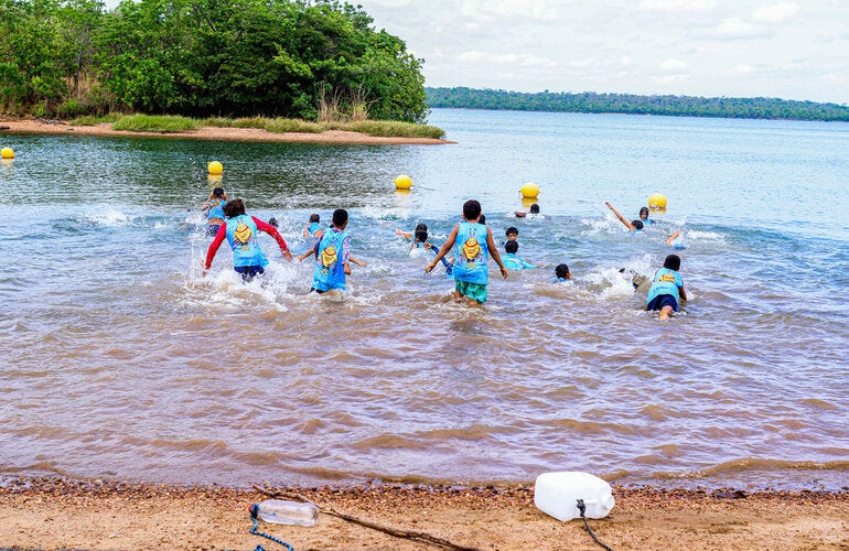 children playing in the water