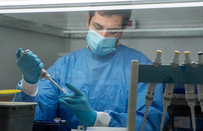 Técnico de laboratorio analiza muestras