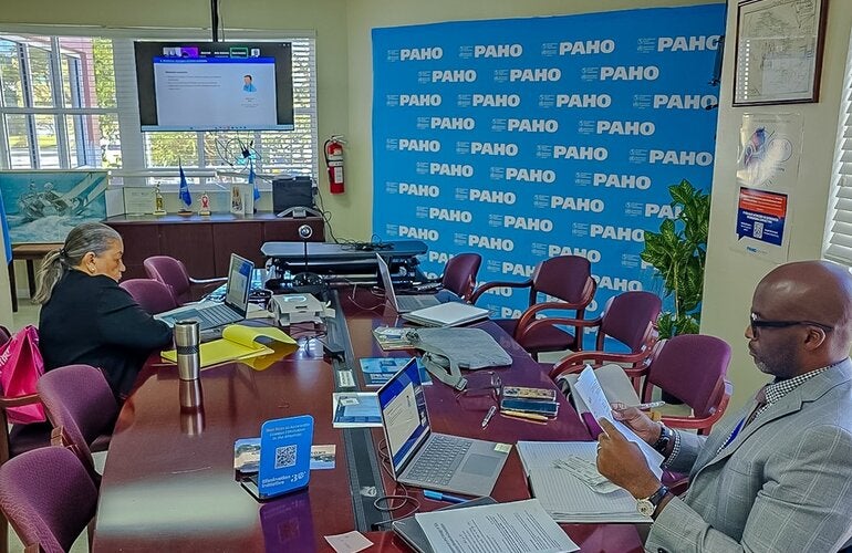 Ms Hanna Gray, International PAHO Consultant working alongside Dr Anton Best, HSS Advisor with the BHS Office during the National Consultation.