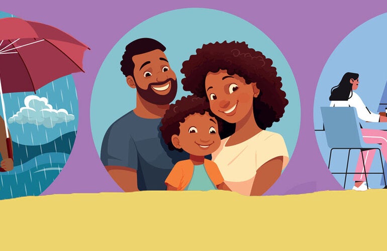 Banner with images of familias, elderly, and office settings
