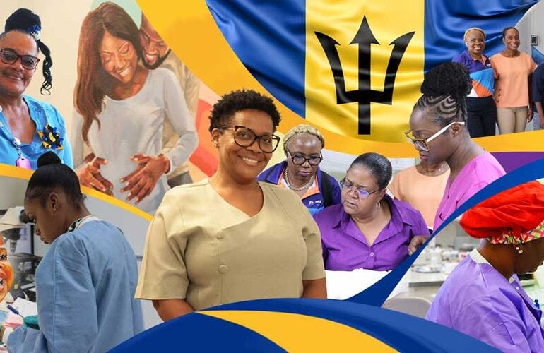 Collage of photos of health care providers and health care workers supportingpregnant women