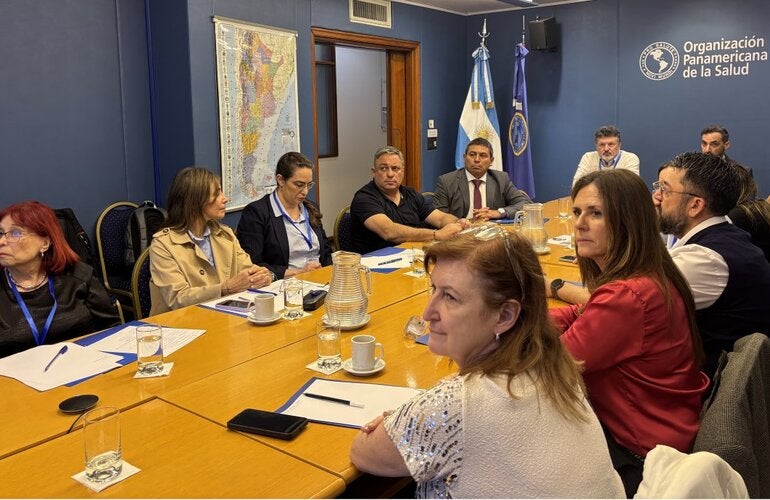 Participants in the workshop  during a working session at the PAHO office in Buenos Aires.