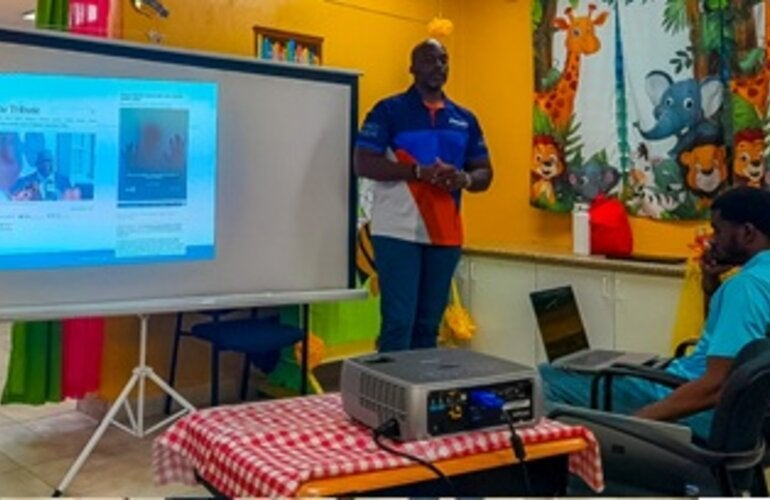 Dr Anton Best during his presentation with Mr Shamaal Forbes, vice president of the BDA looking on.