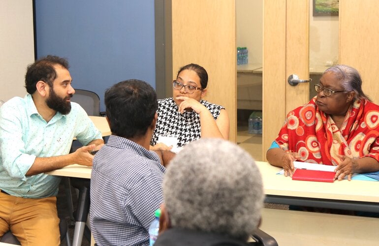 (Far Left) Facilitator Dr. Sahil Warsi engages in healthy discussions with participants of the during the Multidisciplinary Workshop on “Tailoring Antimicrobial Resistance Programmes” (TAP) In Trinidad and Tobago