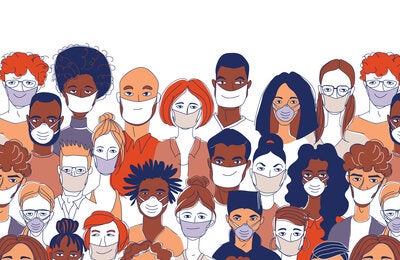 Group of diverse people wearing masks