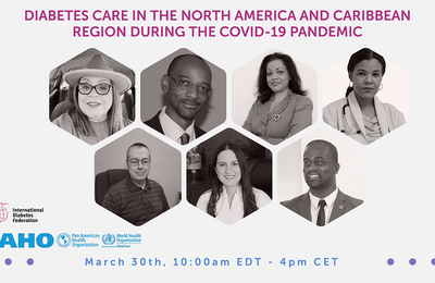 Card showing the photos of the speakers to the webinar Diabetes Care during the COVID-19 era in the IDF North American and Caribbean (NAC) region 