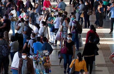People in a bus station in Brazil