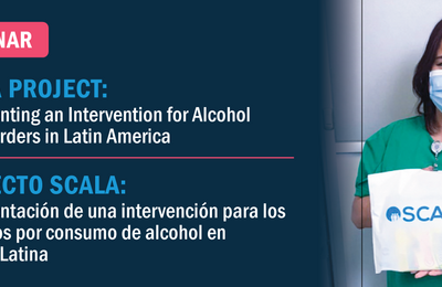 Graphic card fror the webinar SCALA Project: Implementing an Intervention for Alcohol Use Disorders in Latin America