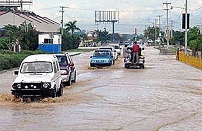 Cars on a flooded street