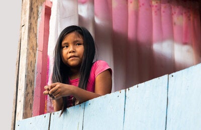 Girl looking out the window