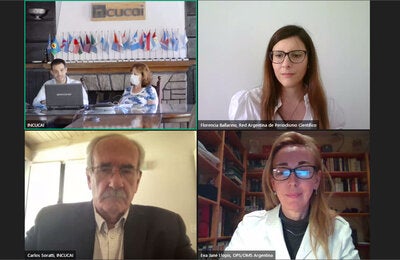 Autoridades de OPS, INCUCAI y la Red Argentina de Periodismo Científico en el evento de presentación