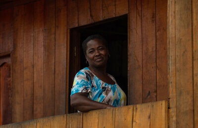 Woman looking out the window