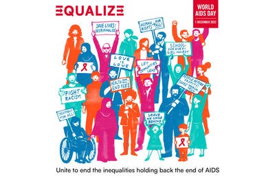 Diverse people with signs: unite to end inequalities