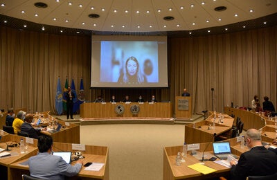 Imagem do auditório da OPAS/OMS, em Brasília, onde ocorre o Seminário Internacional Plataforma Clínica Global Covid-19 e Pós-Covid