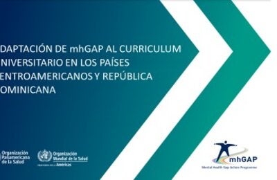 Ilustración con el texto "adaptación de mhGAP al curriculum universitario en los países centroamericanos y república dominicana