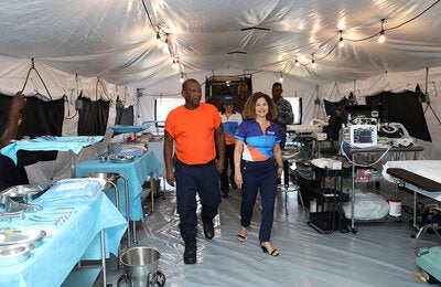 Touring a field medical facility