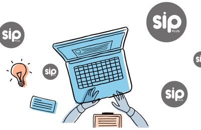 ilustración computadora y logos SIP Plus