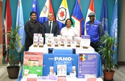 L-R (Marlon Teelucksingh, Public Health Education Officer - Port of Spain City Corporation, Dr Gabriel Vivas Francesconi, PAHO/WHO Representative for Trinidad and Tobago and the Dutch Caribbean Islands, Victoria Allum, Chief Executive Officer of the Port of Spain City Corporation, Dr Stephen Nurse-Findlay, Advisor, Communicable Disease Control and Elimination - PAHO/WHO Trinidad and Tobago Office.