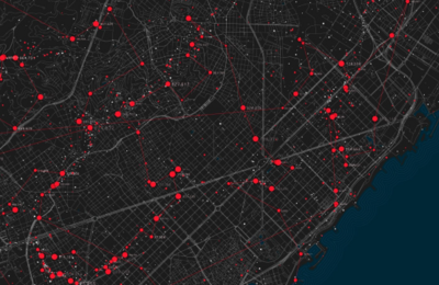 vista aërea de mapa con puntos de geo localización