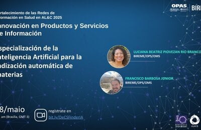 Webinario de BIREME el 8 de mayo sobre especialización de la IA para indización automática de materias. Regístrese en bit.ly/DeCSFinderIA.