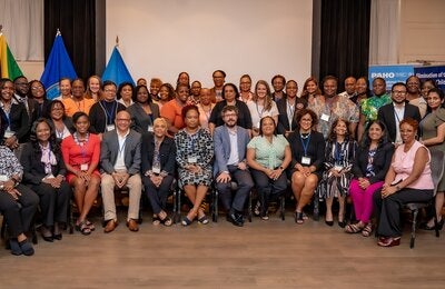 Participants who gathered in Trelawny, Jamaica, for the Caribbean Workshop on the Strengthening of EMTCT Plus within Maternal and Child Health.