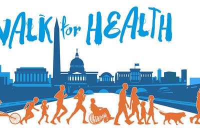 Walk for Health banner. People of all ages walking