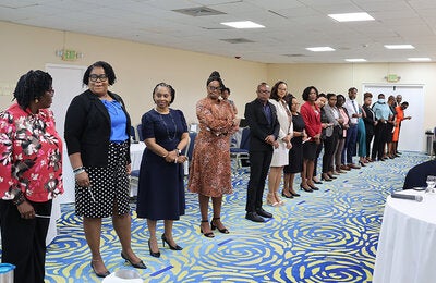 Participants in the “Equity walk” exercise to demonstrate inequities