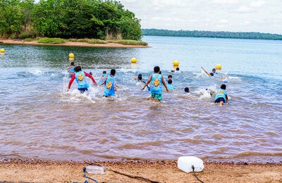 children playing in the water