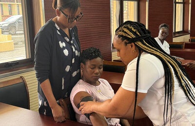 Demonstration of blood pressure testing