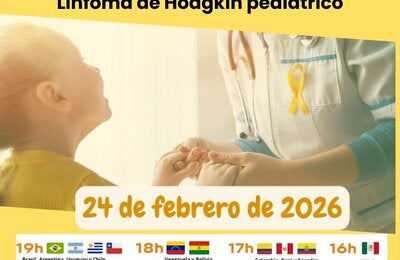 Tarjeta de invitación al webinar Diagnóstico temprano del Linfoma de Hodgkin pediátrico