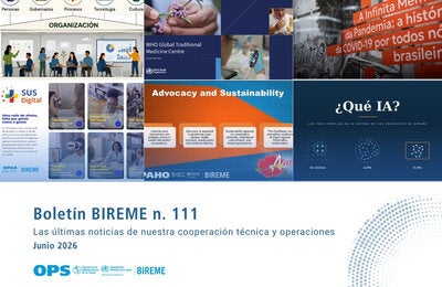 Portada de la edición n.º 111 del Boletín BIREME, con las principales noticias de la cooperación técnica y de las operaciones de BIREME de junio de 2026.