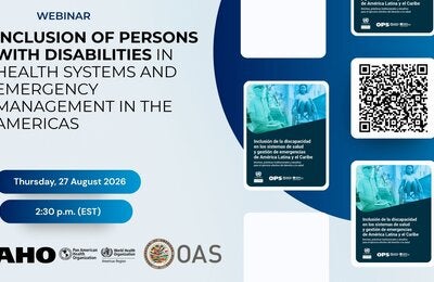 PAHO/OAS webinar banner on disability inclusion in health systems and emergency management in the Americas.