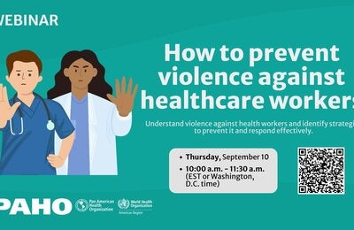 health care workers with their hands up saying STOP