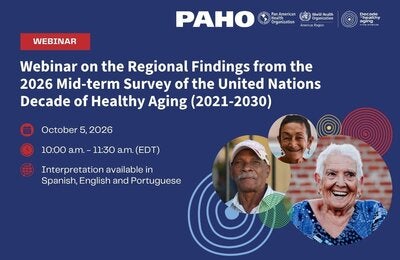 Card for the Regional Webinar on the Findings from the 2026 Mid-term Survey of the United Nations Decade of Healthy Aging (2021-2030) showing older persons smiling