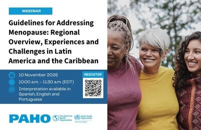 Webinar flyer including 3 women of different ages to represent menopause