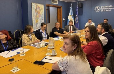 Participants in the workshop  during a working session at the PAHO office in Buenos Aires.