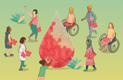 Group of blood donors and health workers. Poster for the World Blood Donor Day 2022