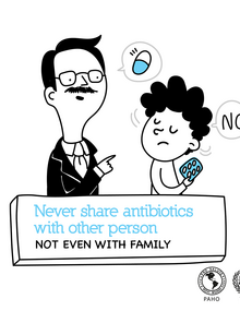 Postcard for social media "Never share antibiotics with other person"