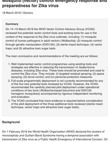 Mosquito (vector) control emergency response and preparedness for Zika virus