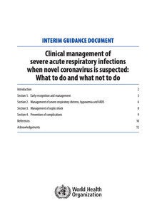 Clinical management of severe acute respiratory infections when novel coronavirus is suspected
