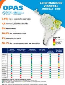 Infográfico: Leishmaniose visceral. Américas -2018 (Portuguese only)