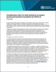 Considérations liées à la santé mentale et au soutien psychosocial pendant la pandémie de COVID-19