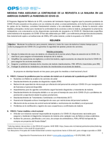  Medidas para asegurar la continuidad de la respuesta a la malaria en las Américas durante la pandemia de COVID-19