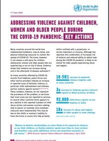 ADDRESSING VIOLENCE AGAINST CHILDREN, WOMEN AND OLDER PEOPLE DURING THE COVID-19 PANDEMIC: KEY ACTIONS