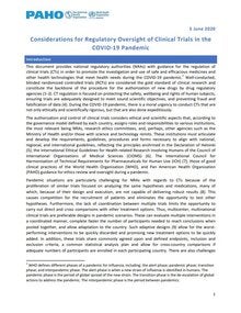 Considerations for Regulatory Oversight of Clinical Trials in COVID-19 