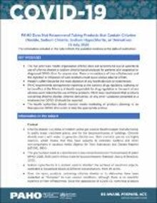 PAHO Does Not Recommend Taking Products that Contain Chlorine Dioxide, Sodium Chlorite, Sodium Hypochlorite, or Derivatives, 16 July 2020