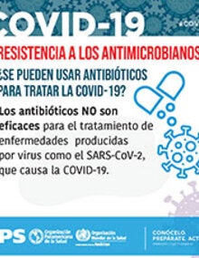 Tarjetas para rede sociales - Resistencia a los antimicrobiandos: ¿Se puede usar antibióticos para tratar la COVID-19?