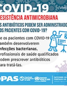 Cartões para as redes sociais - Resistência Antimicrobiana: Os antibióticos podem ser administrados aos pacientes com COVID-19?